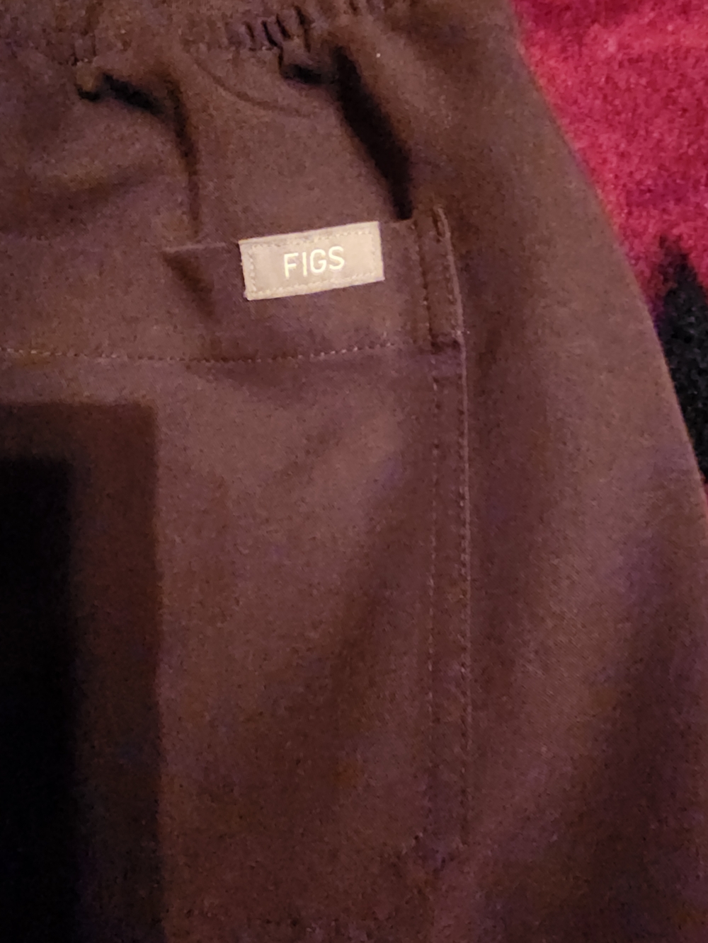 Figs Women's Hard to Find Espresso Brown Scrub Pants with Maroon Drawstrings - Picture 6 of 7